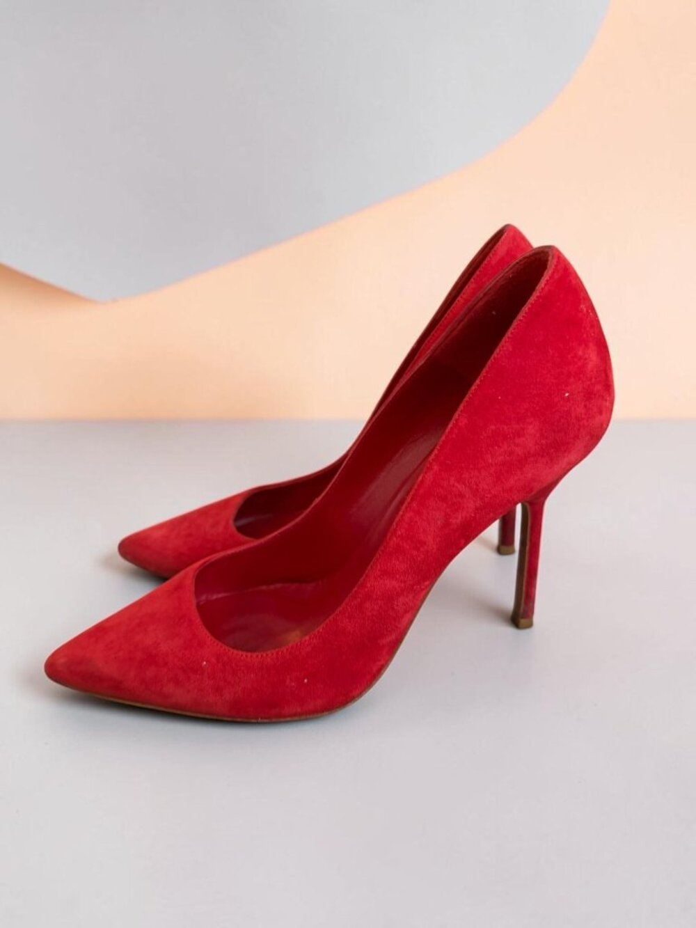 CAROLINA HERRERA Red Suede Stiletto Pointed Toe Heels Size 37 / US 7